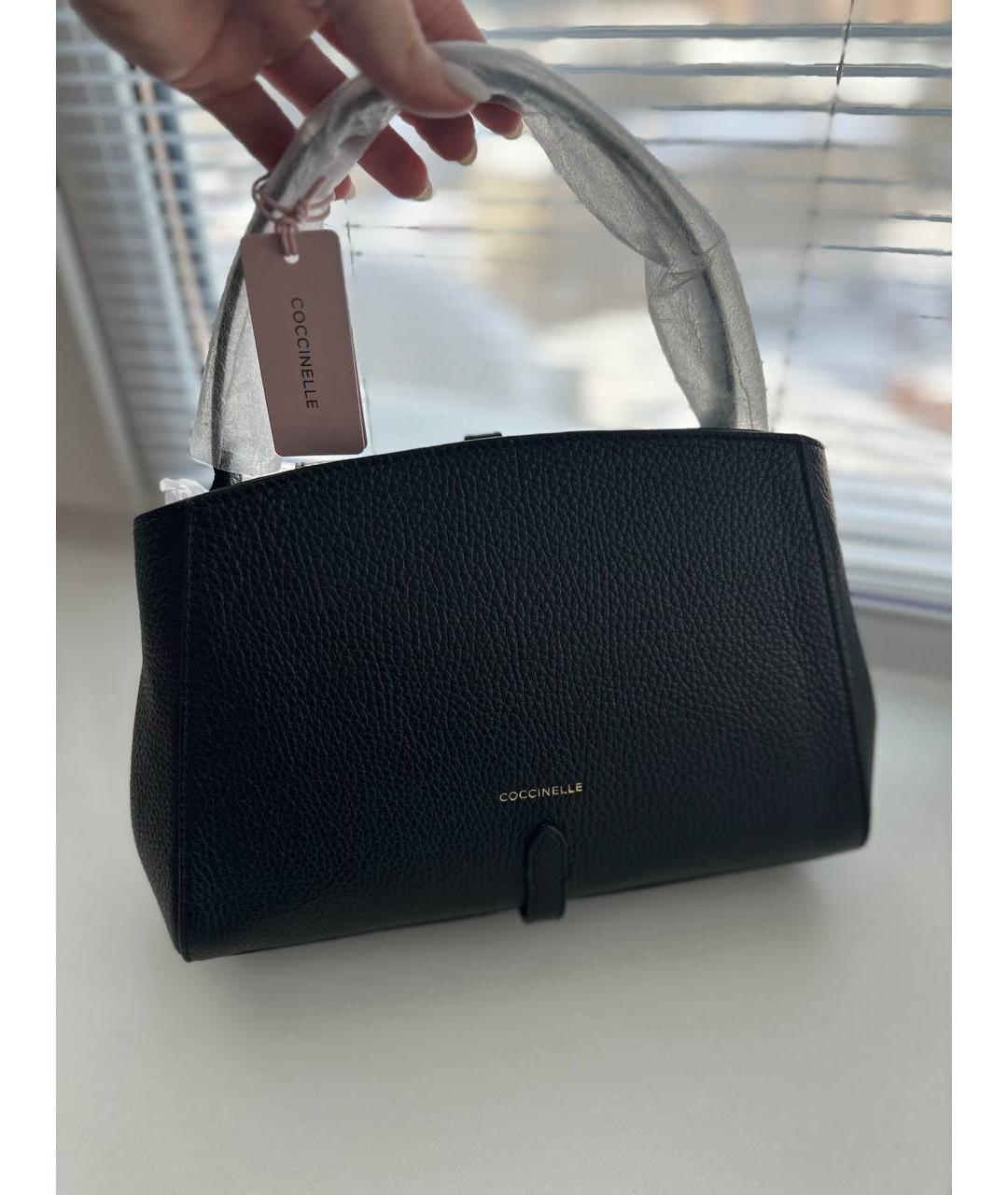 COCCINELLE Черная кожаная сумка с короткими ручками, фото 4