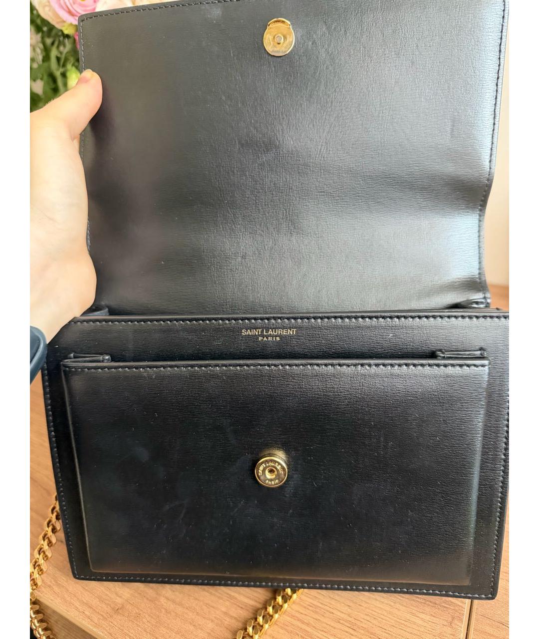 SAINT LAURENT Черная кожаная сумка через плечо, фото 2