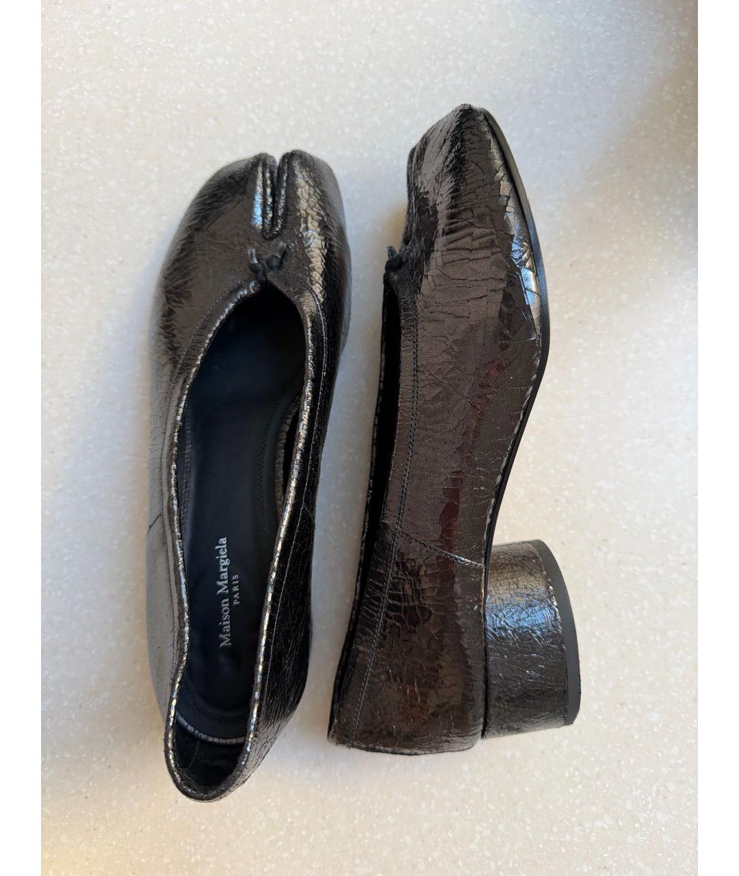 MAISON MARGIELA Антрацитовые кожаные лодочки на низком каблуке, фото 5