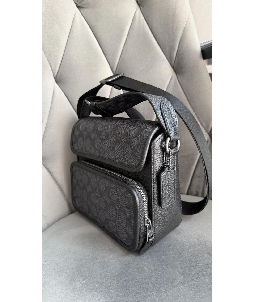 COACH Черная кожаная барсетка, фото 3