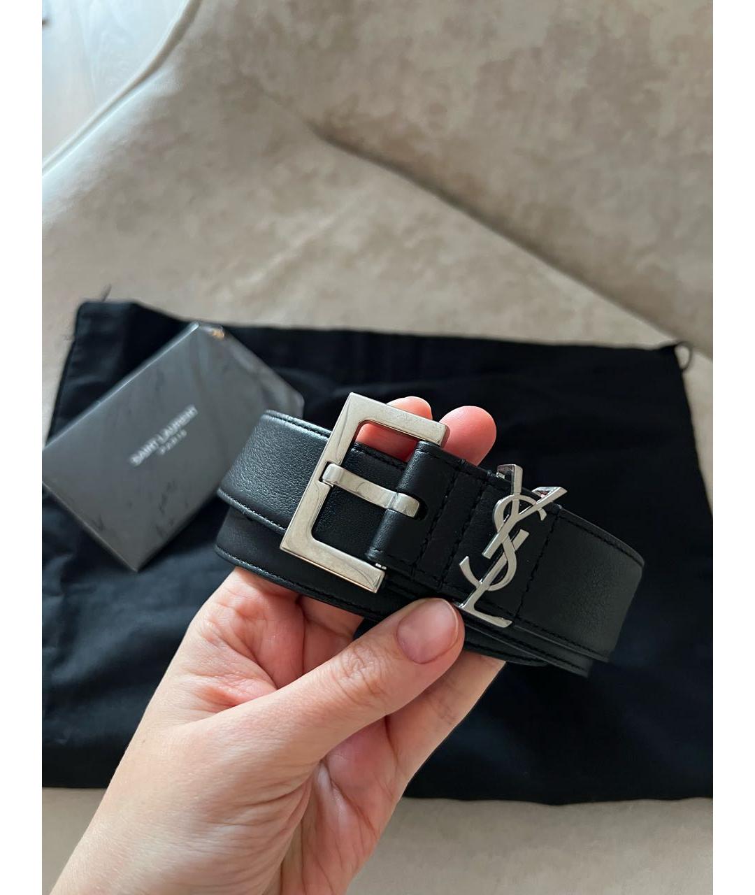 SAINT LAURENT Черный кожаный ремень, фото 2