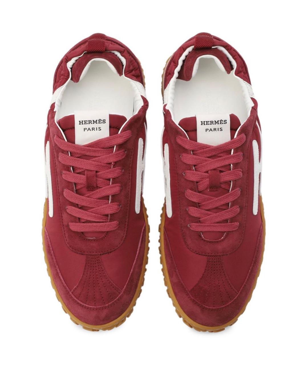 HERMES Бордовые текстильные кроссовки, фото 3