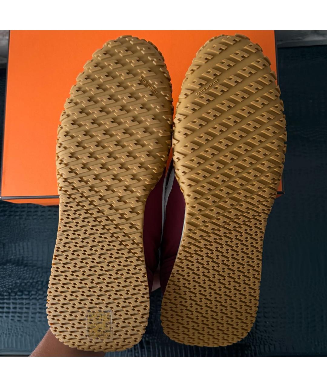 HERMES Бордовые текстильные кроссовки, фото 7