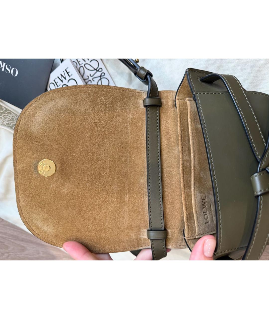 LOEWE Хаки кожаная сумка через плечо, фото 4
