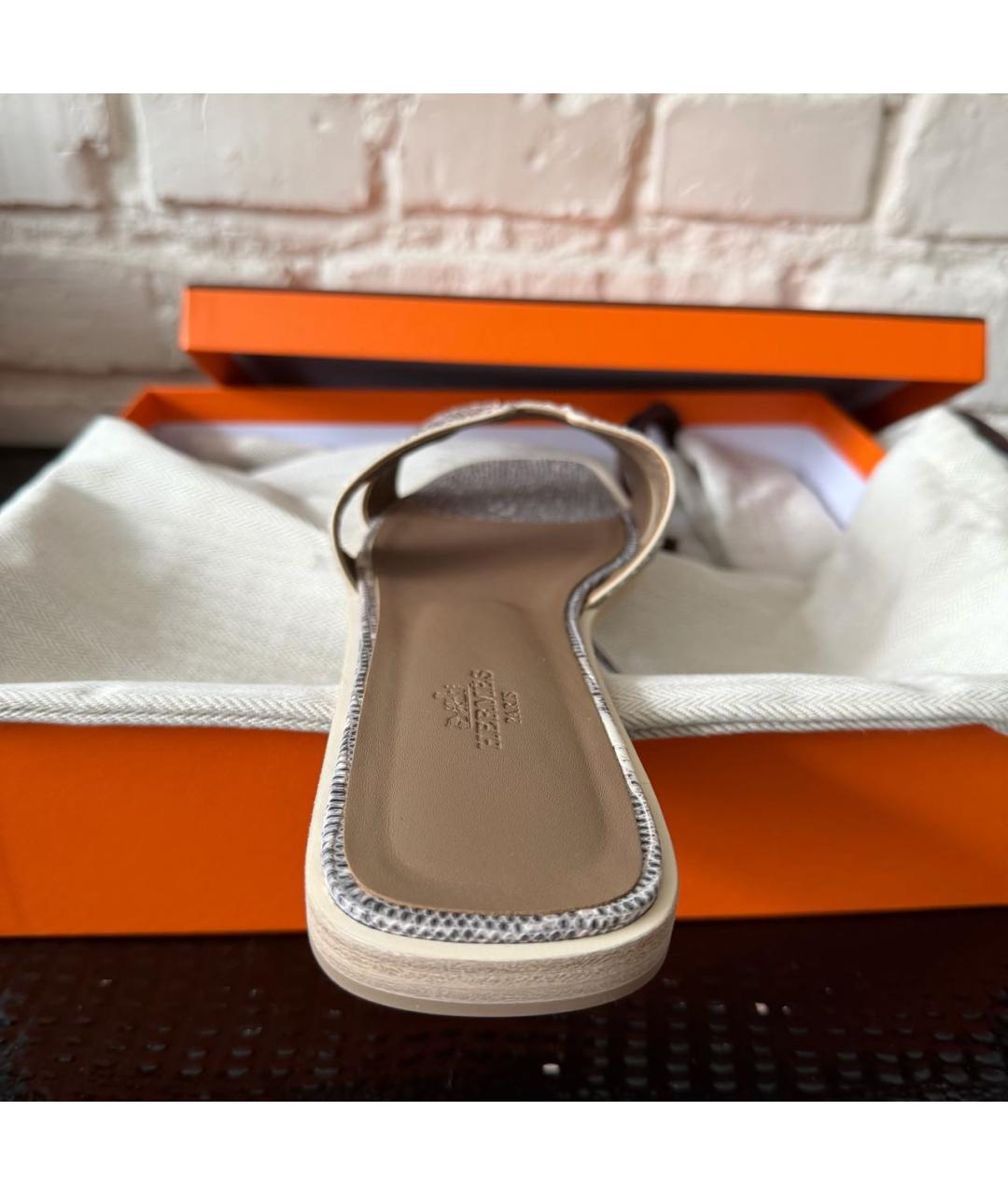 HERMES Антрацитовые шлепанцы из экзотической кожи, фото 3