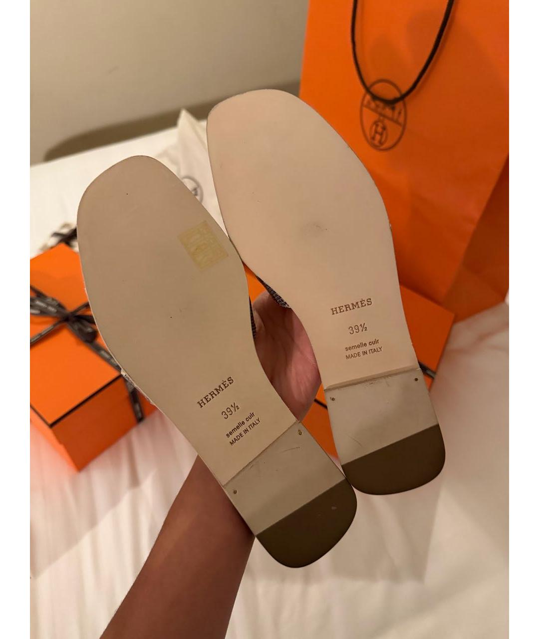 HERMES Антрацитовые шлепанцы из экзотической кожи, фото 5