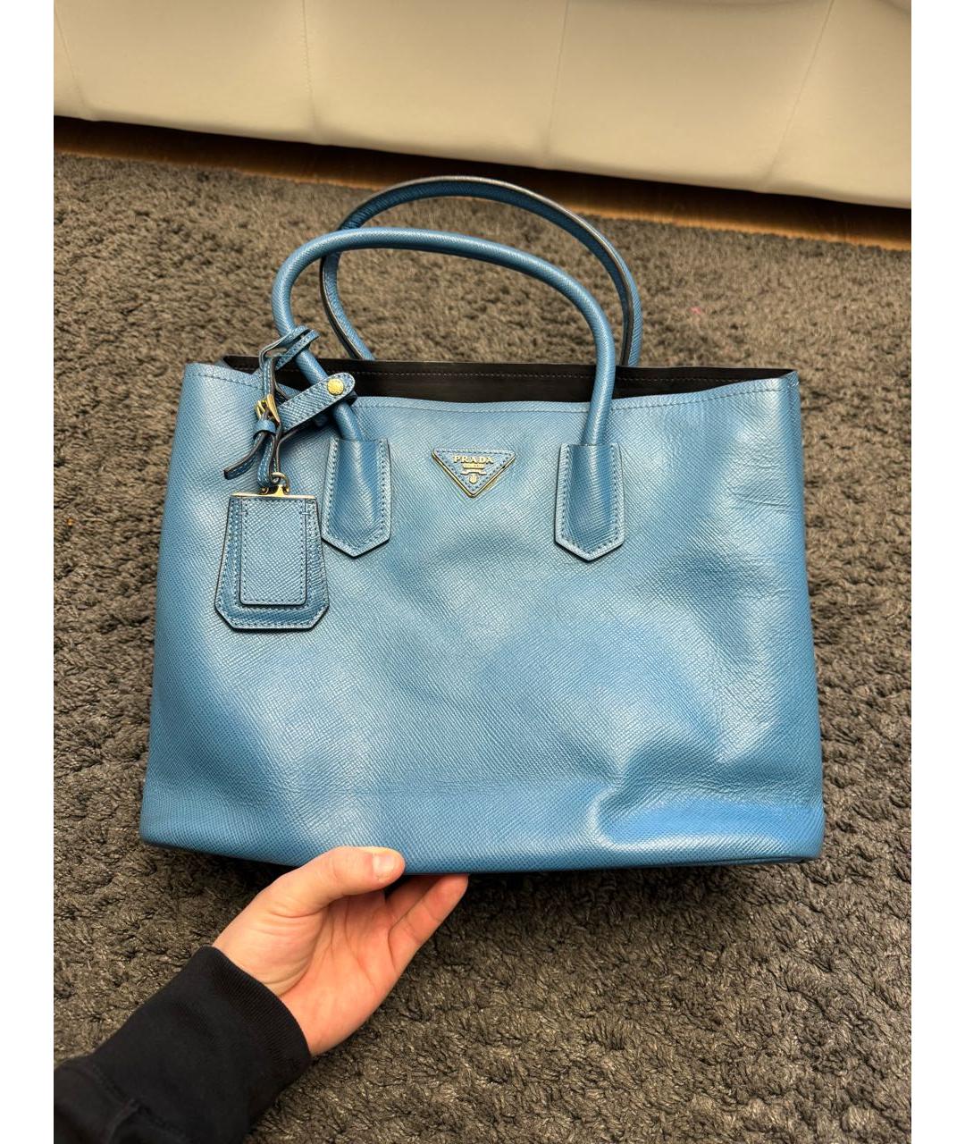 PRADA Голубая сумка с короткими ручками из искусственной кожи, фото 6