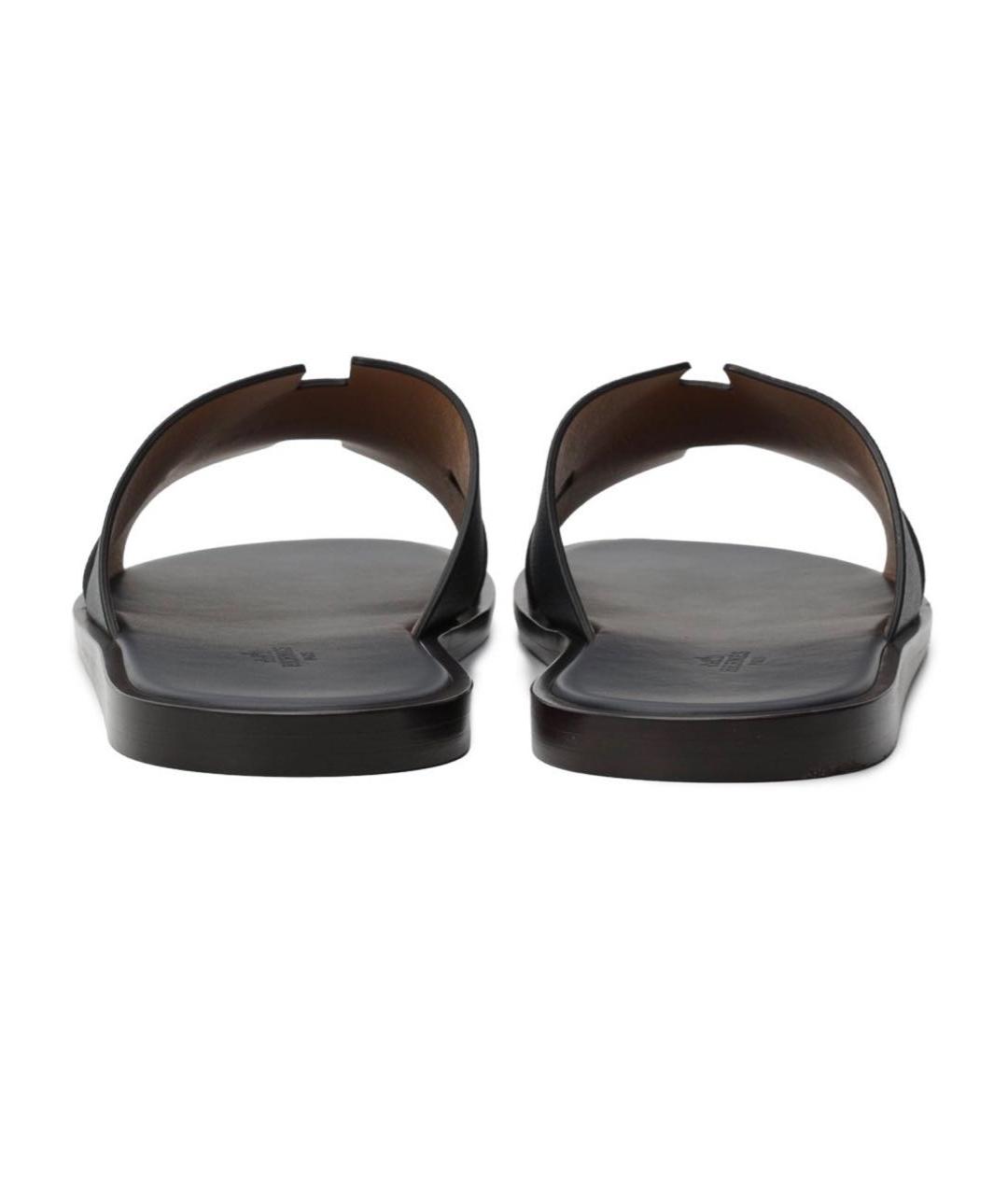 HERMES Темно-синие кожаные шлепанцы, фото 5