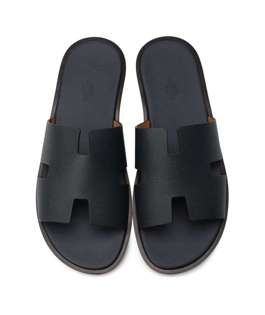 HERMES Темно-синие кожаные шлепанцы, фото 3