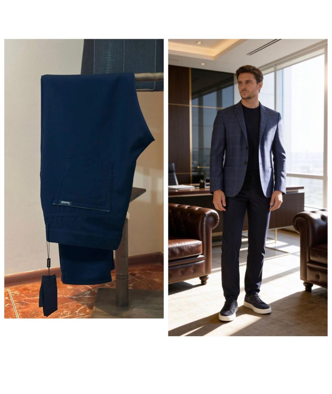 BILLIONAIRE Темно-синие шерстяные повседневные брюки, фото 2
