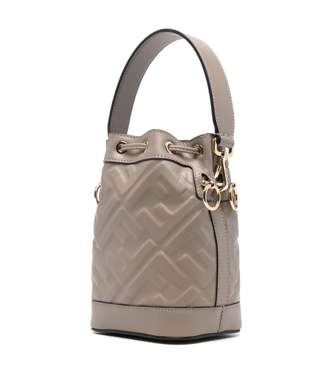 FENDI Бежевая кожаная сумка с короткими ручками, фото 3