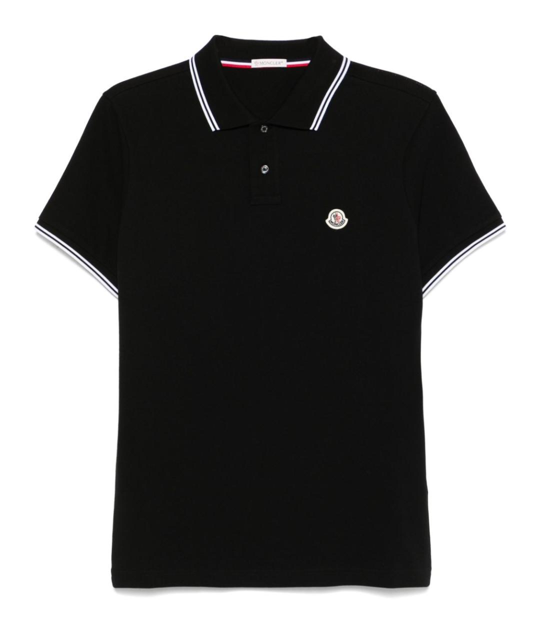 MONCLER Черное хлопковое поло с коротким рукавом, фото 1