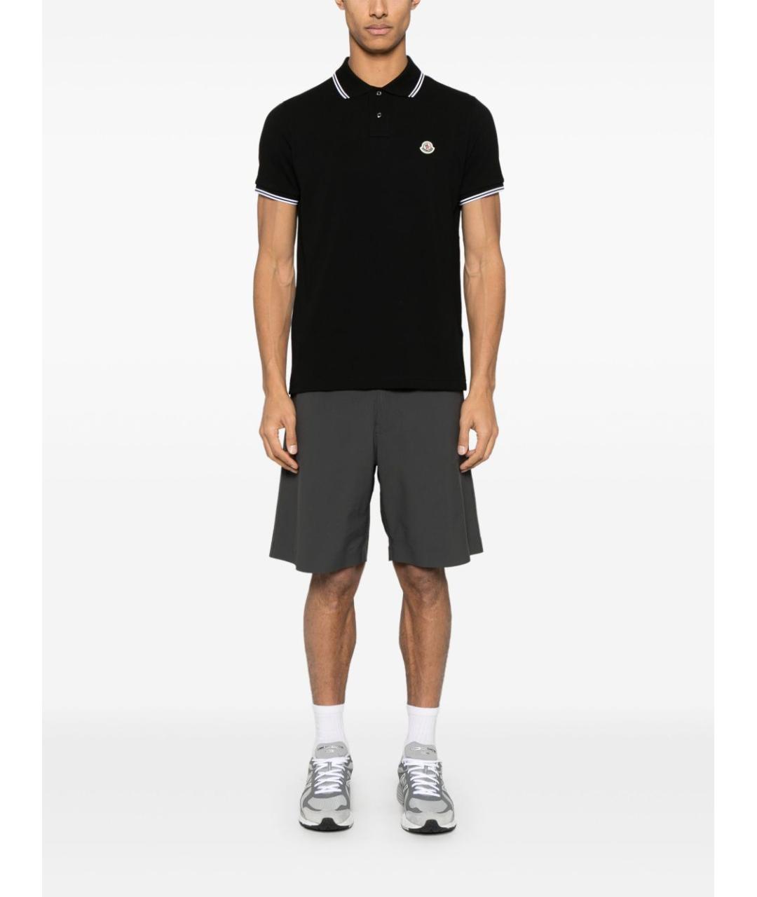 MONCLER Черное хлопковое поло с коротким рукавом, фото 4