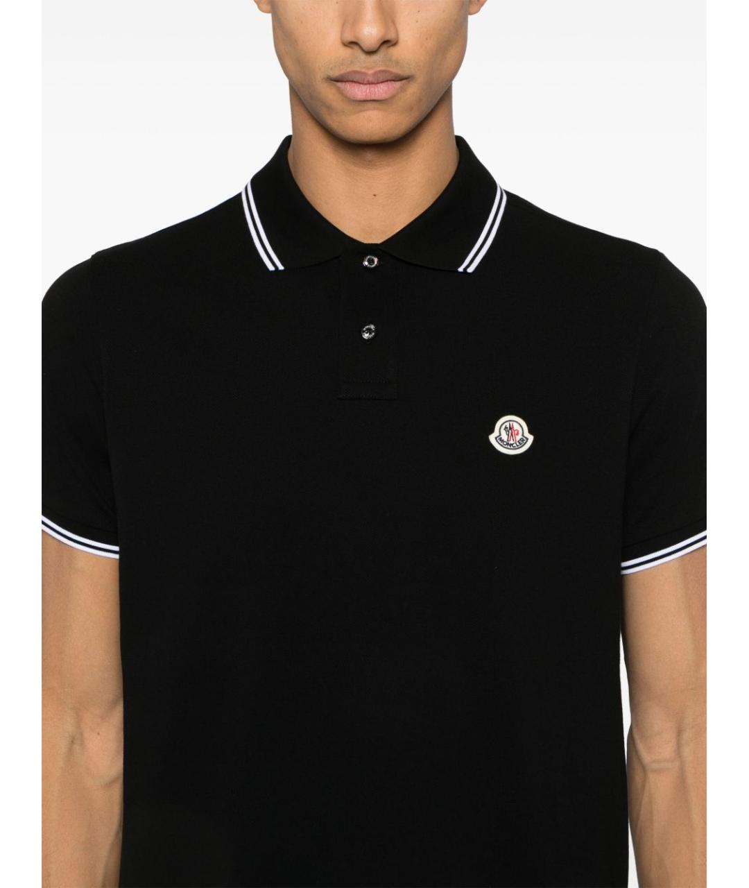 MONCLER Черное хлопковое поло с коротким рукавом, фото 3
