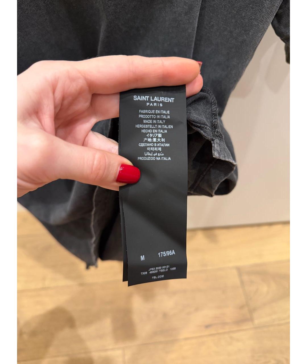 SAINT LAURENT Антрацитовая хлопковая футболка, фото 8