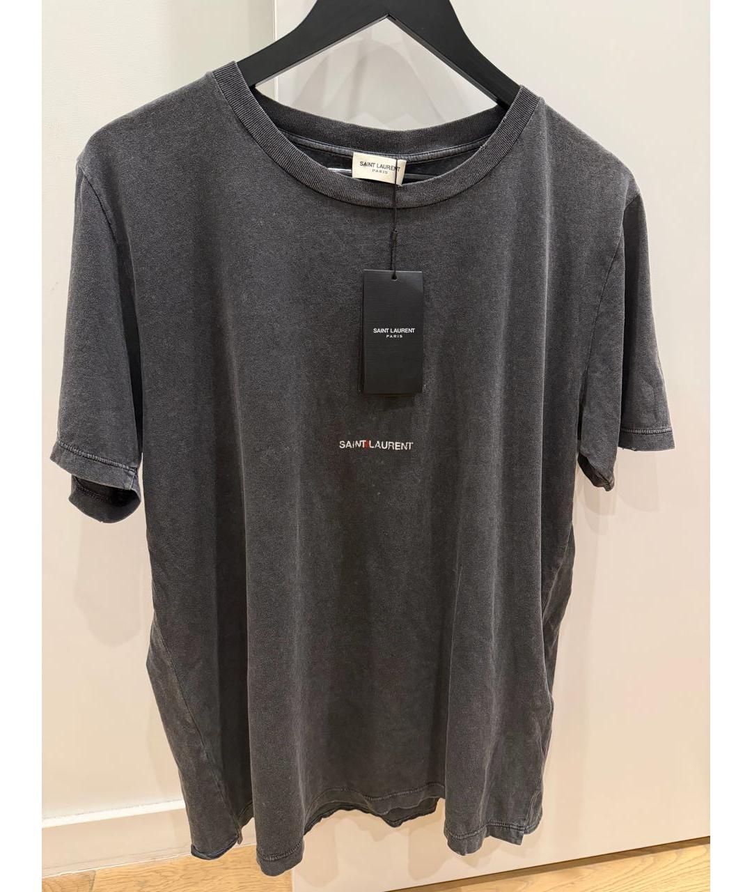 SAINT LAURENT Антрацитовая хлопковая футболка, фото 5
