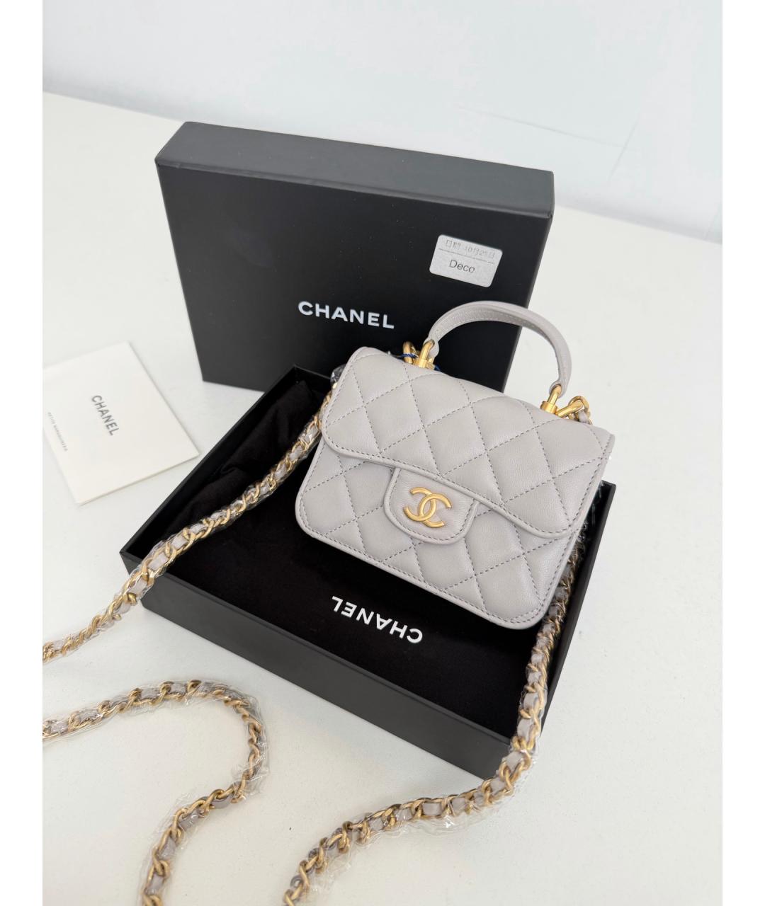 CHANEL Серая кожаная сумка через плечо, фото 10