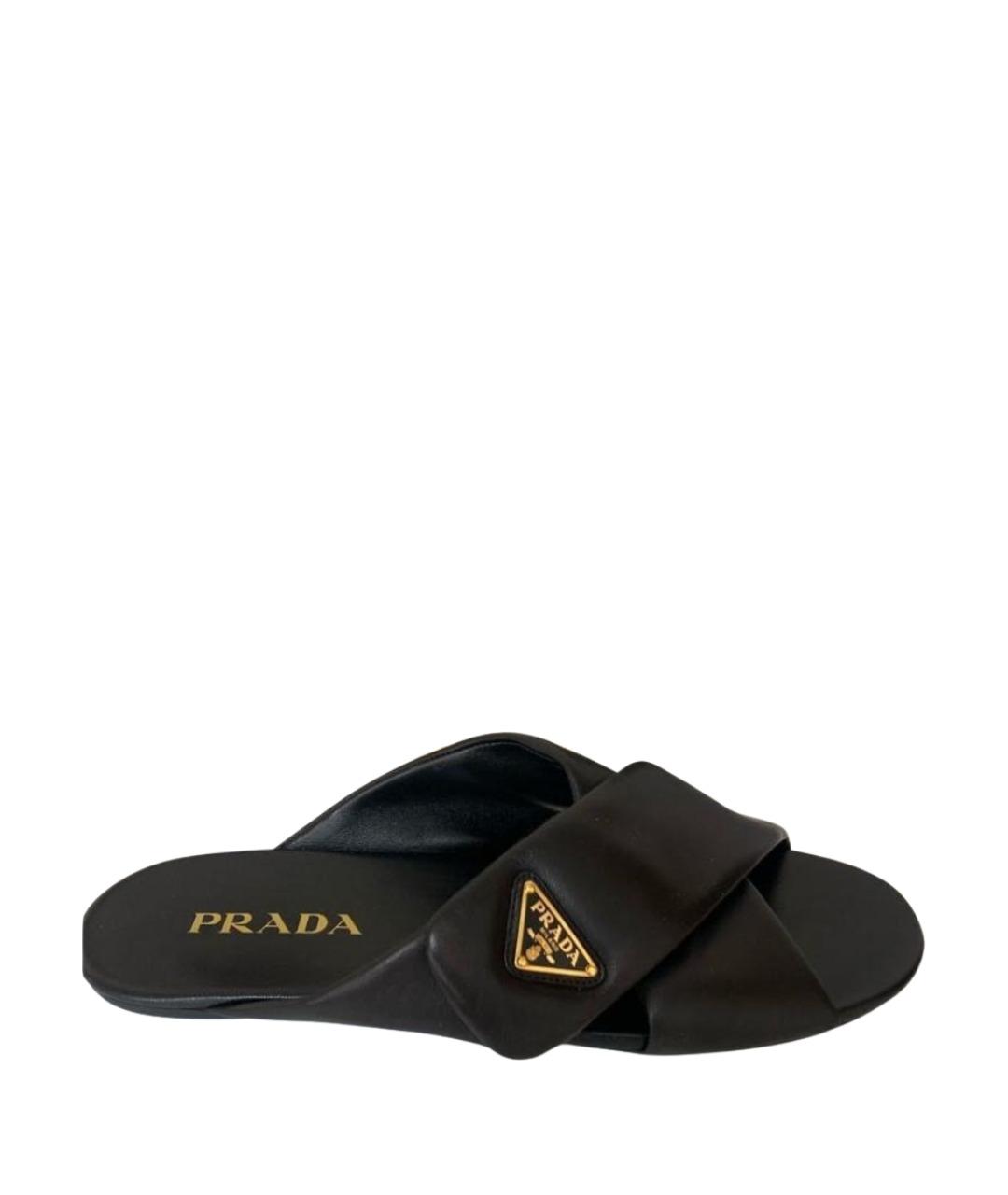 PRADA Черные кожаные сабо, фото 1