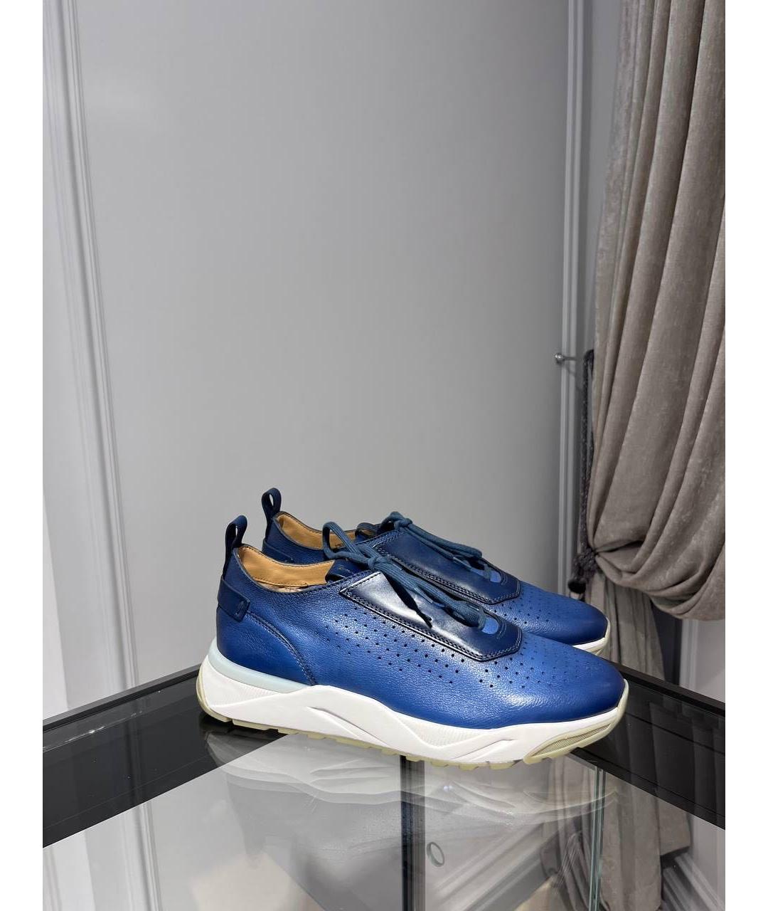 SANTONI Синие кожаные низкие кроссовки / кеды, фото 2