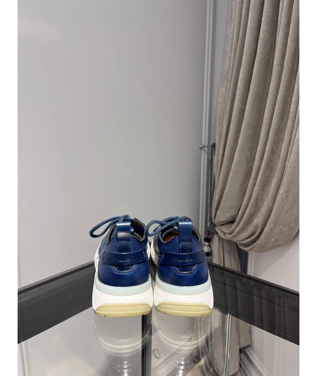 SANTONI Синие кожаные низкие кроссовки / кеды, фото 4