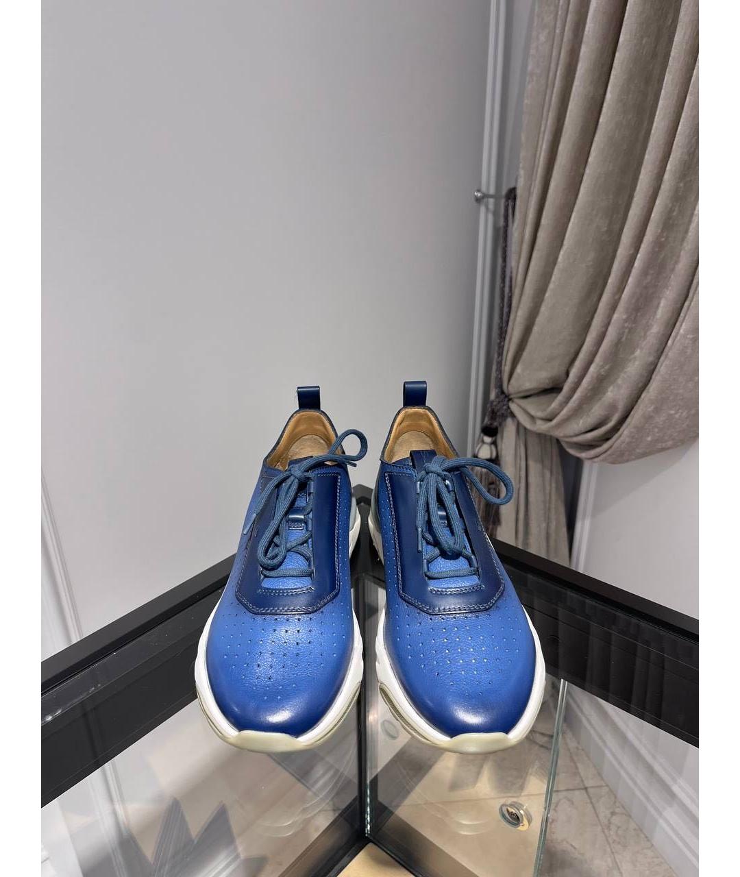 SANTONI Синие кожаные низкие кроссовки / кеды, фото 3