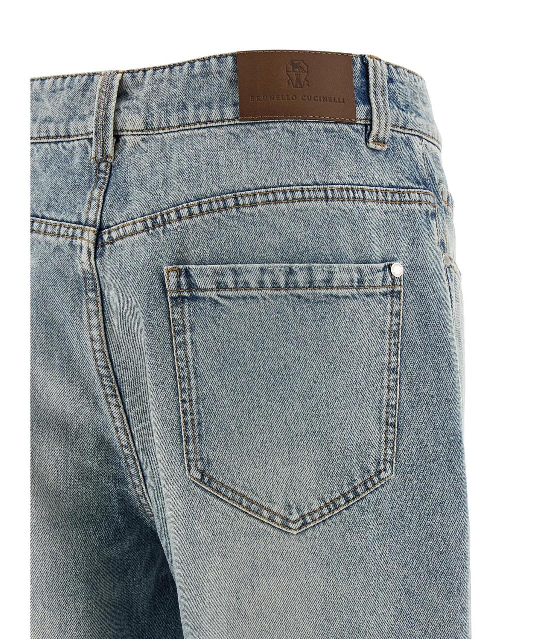BRUNELLO CUCINELLI Голубые хлопковые прямые джинсы, фото 4