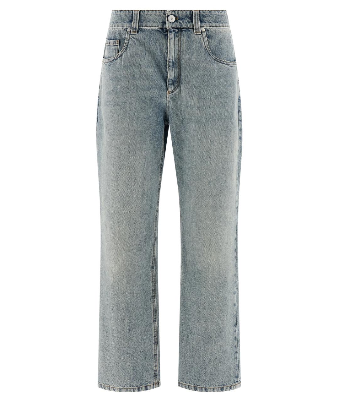 BRUNELLO CUCINELLI Голубые хлопковые прямые джинсы, фото 1