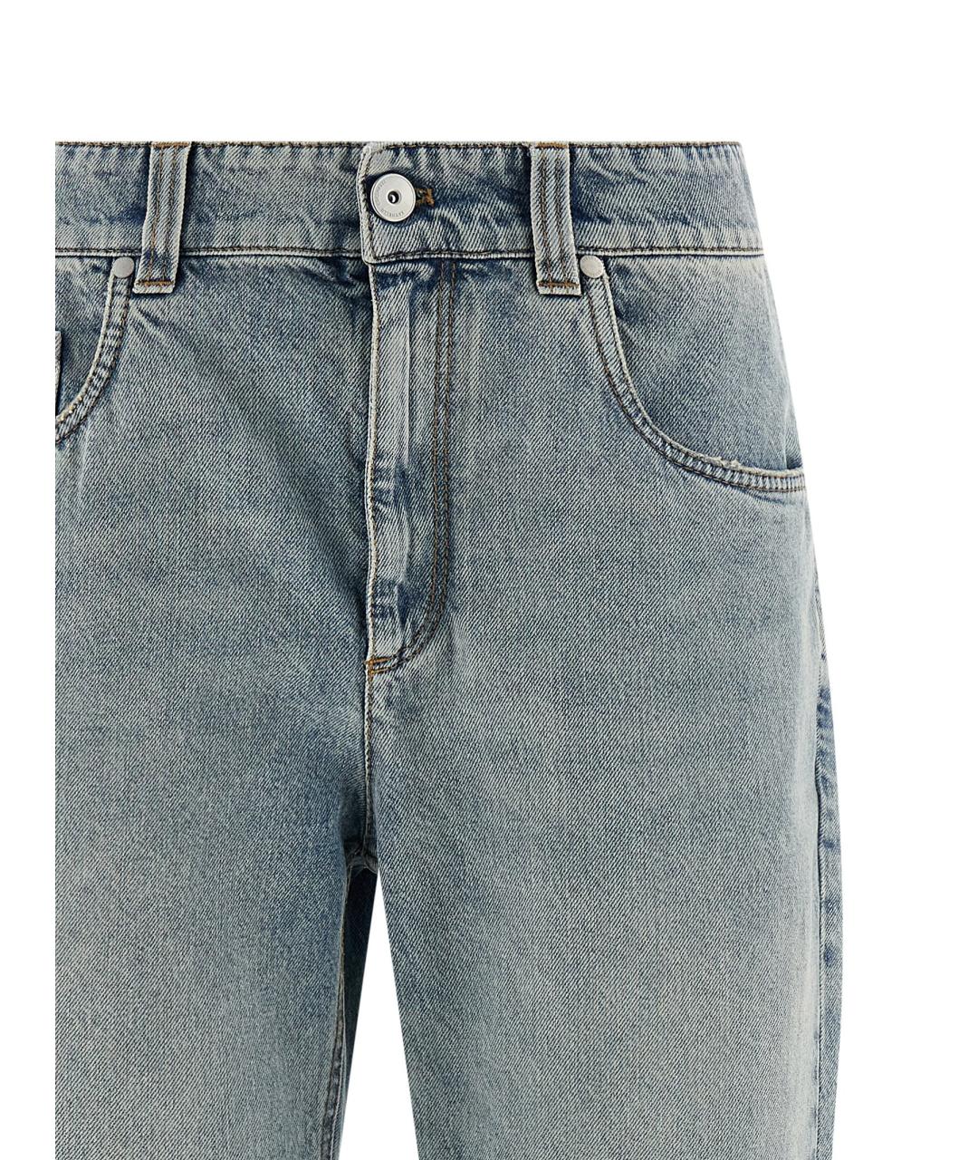 BRUNELLO CUCINELLI Голубые хлопковые прямые джинсы, фото 3