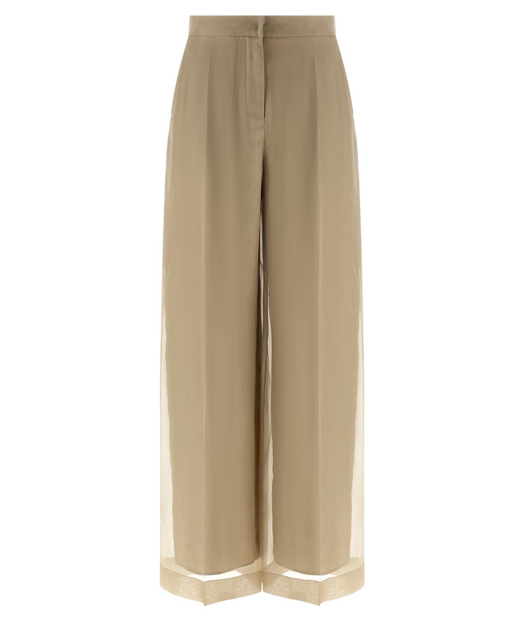 MAX MARA Бежевые шелковые прямые брюки, фото 1