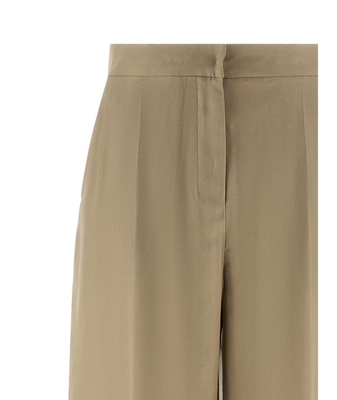 MAX MARA Бежевые шелковые прямые брюки, фото 3