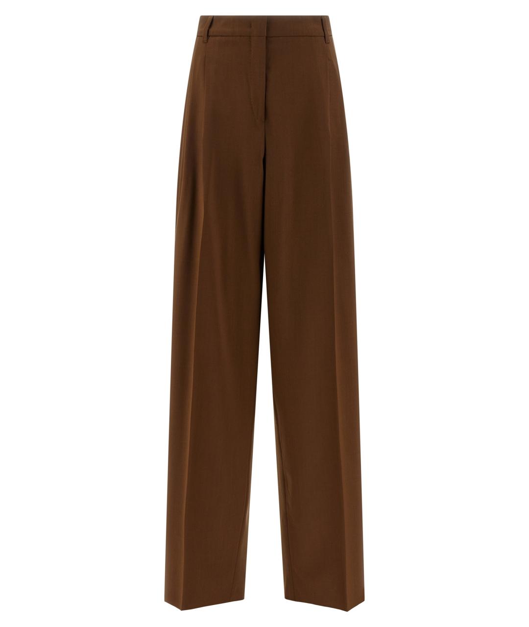 MAX MARA STUDIO Коричневые шерстяные прямые брюки, фото 1