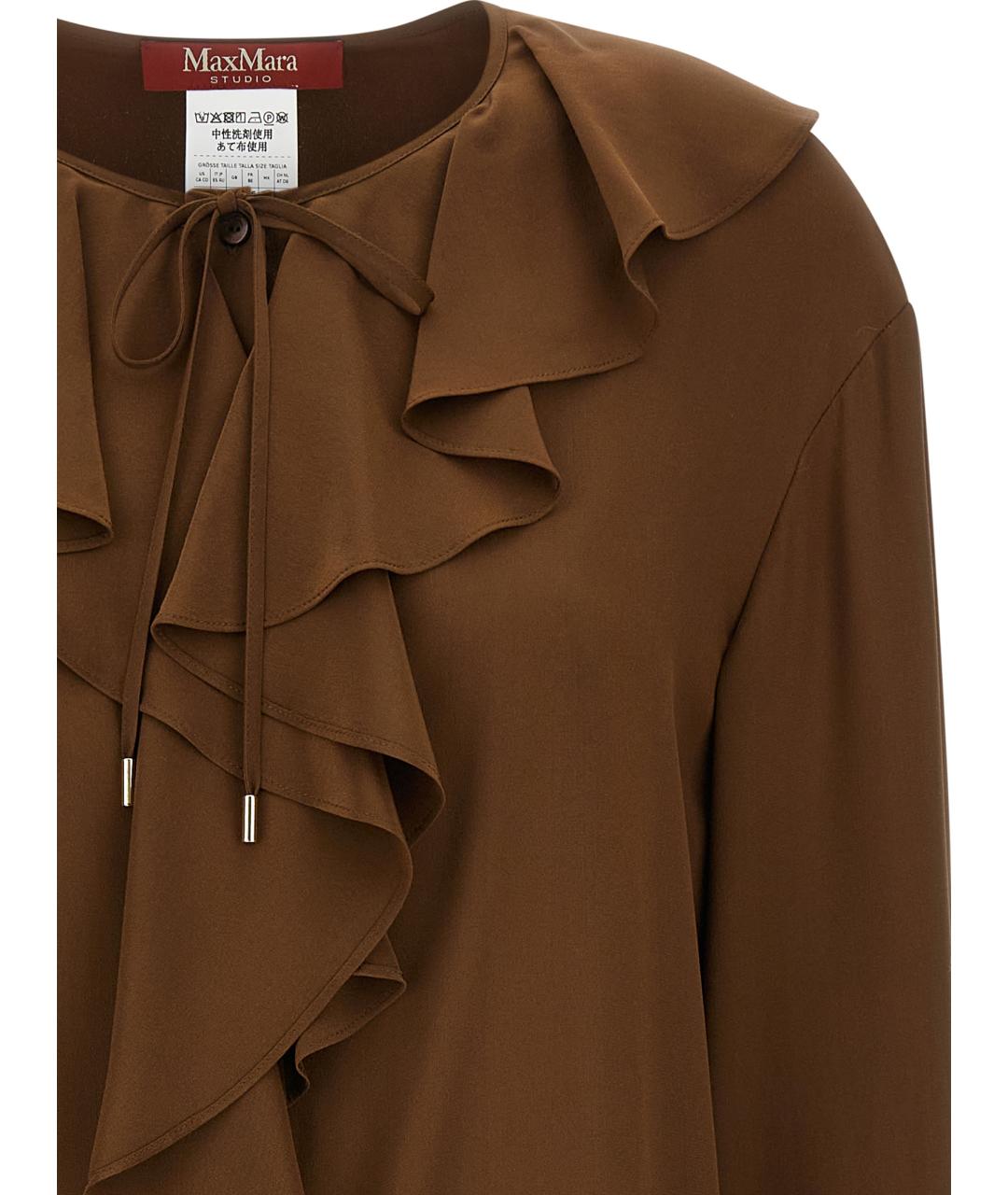 MAX MARA STUDIO Коричневая шелковая блузы, фото 3