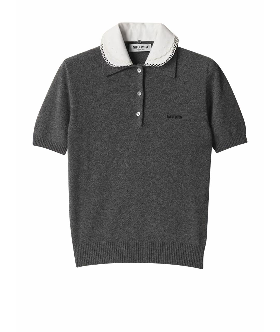 MIU MIU Антрацитовая кашемировая футболка, фото 1