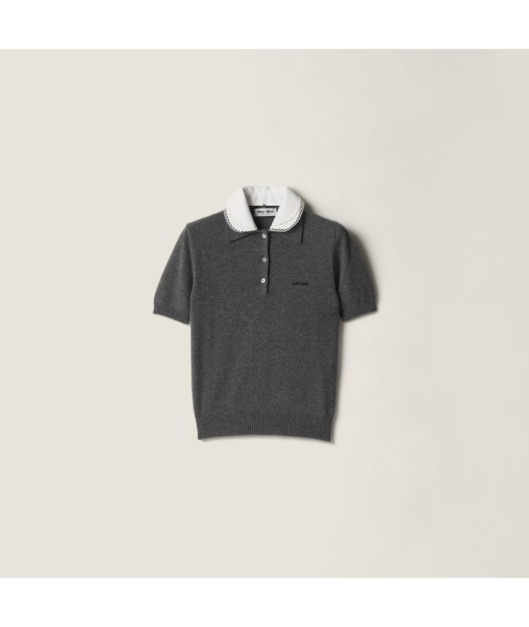 MIU MIU Антрацитовая кашемировая футболка, фото 5