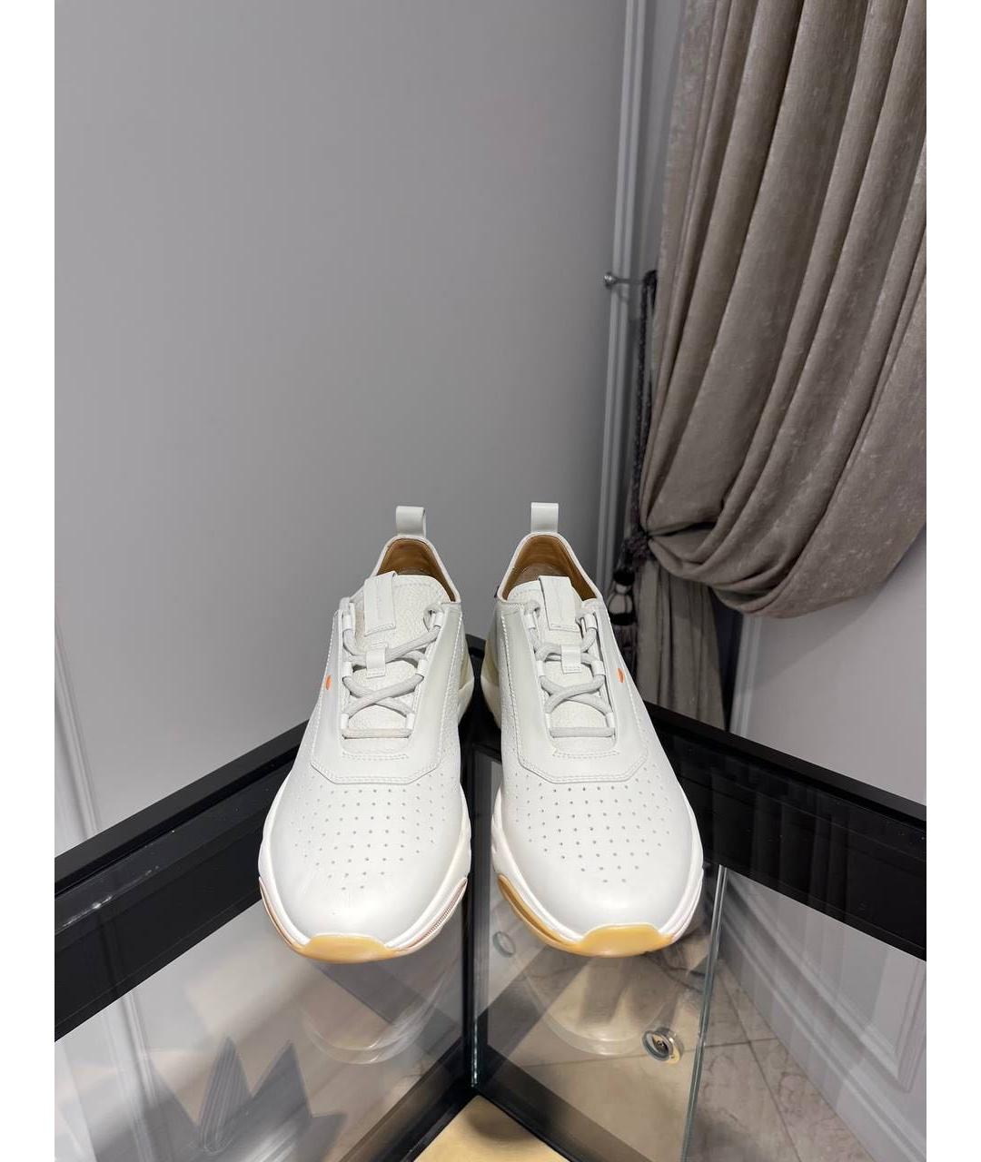 SANTONI Белые кожаные низкие кроссовки / кеды, фото 3