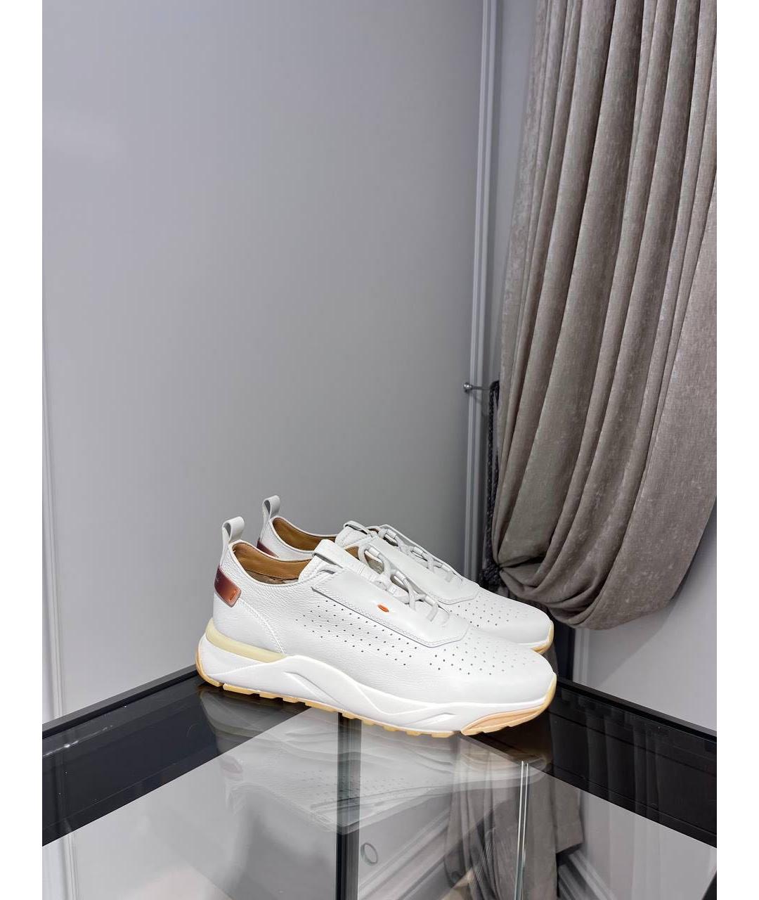 SANTONI Белые кожаные низкие кроссовки / кеды, фото 2