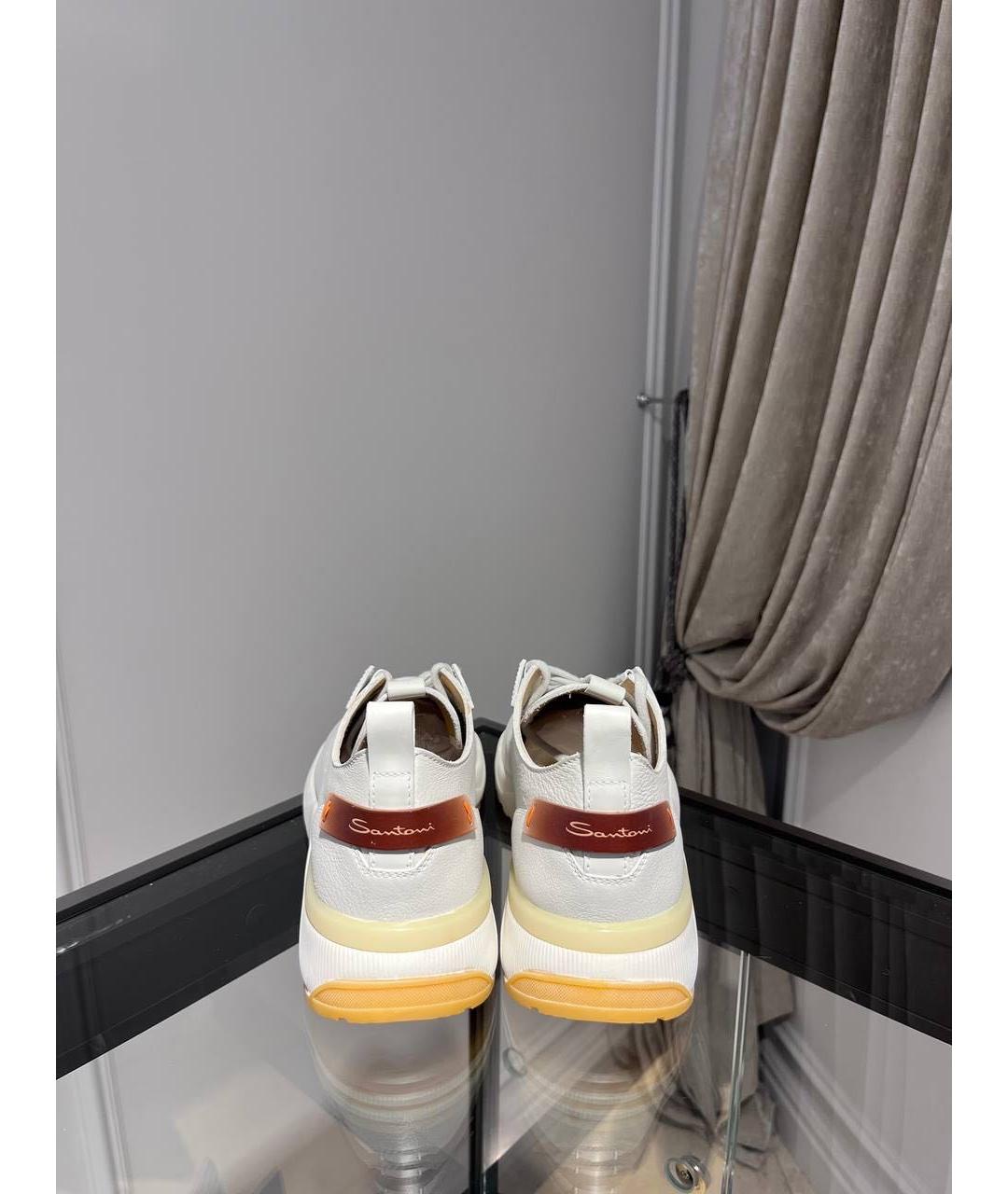 SANTONI Белые кожаные низкие кроссовки / кеды, фото 4