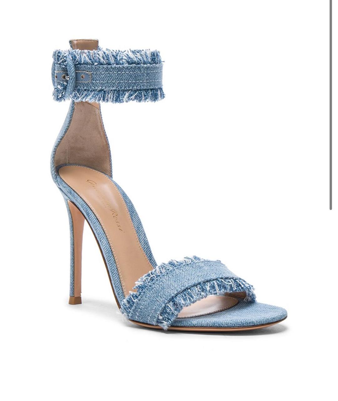 GIANVITO ROSSI Синие текстильные босоножки, фото 2