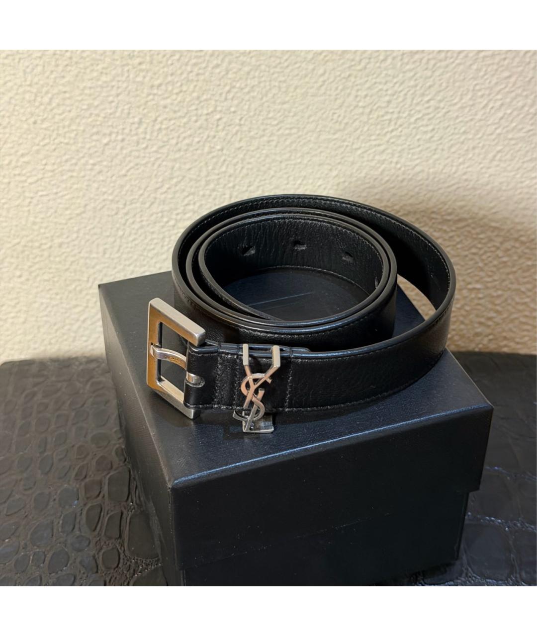 SAINT LAURENT Черный кожаный ремень, фото 6