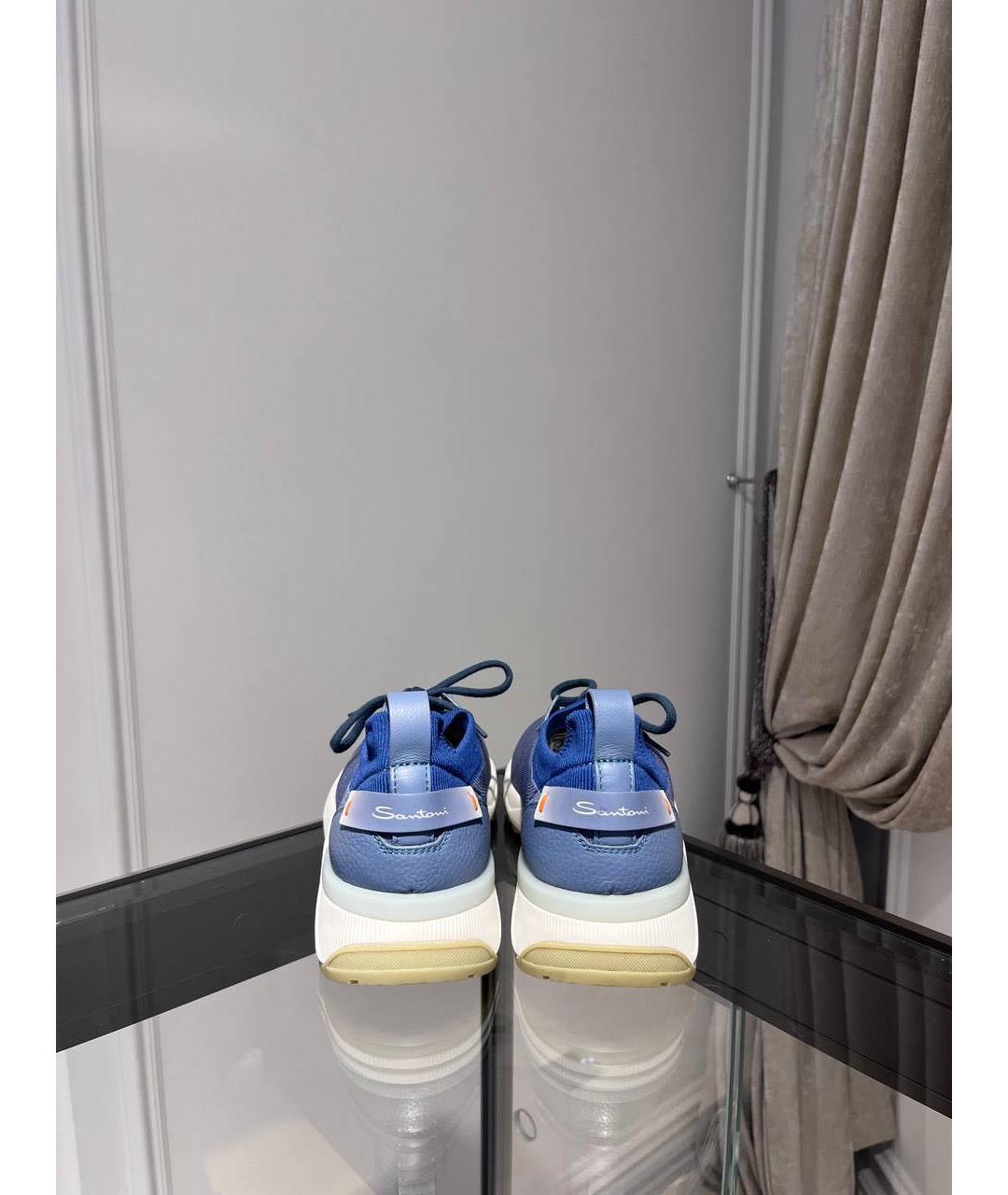 SANTONI Голубые текстильные низкие кроссовки / кеды, фото 4