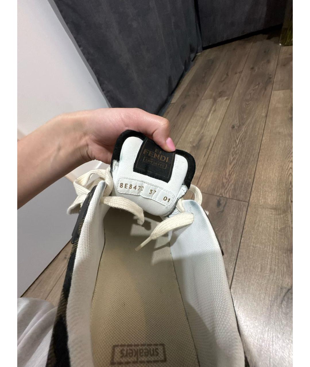 FENDI Коричневые текстильные кеды, фото 5
