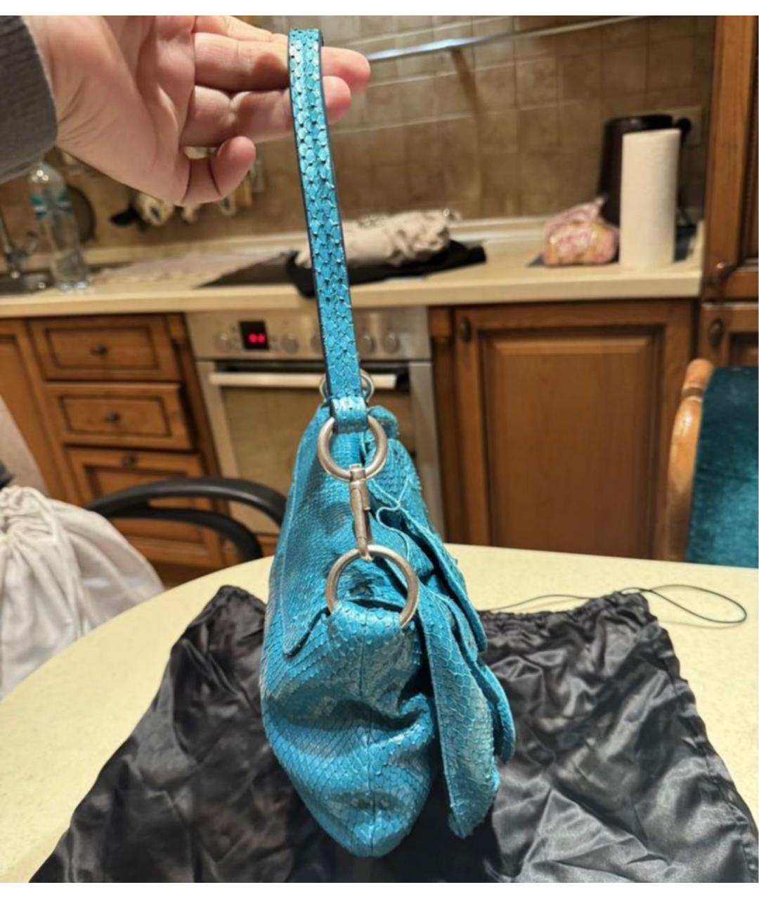 SAINT LAURENT Бирюзовая сумка с короткими ручками, фото 4