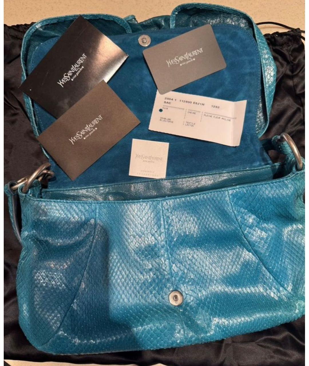 SAINT LAURENT Бирюзовая сумка с короткими ручками, фото 7