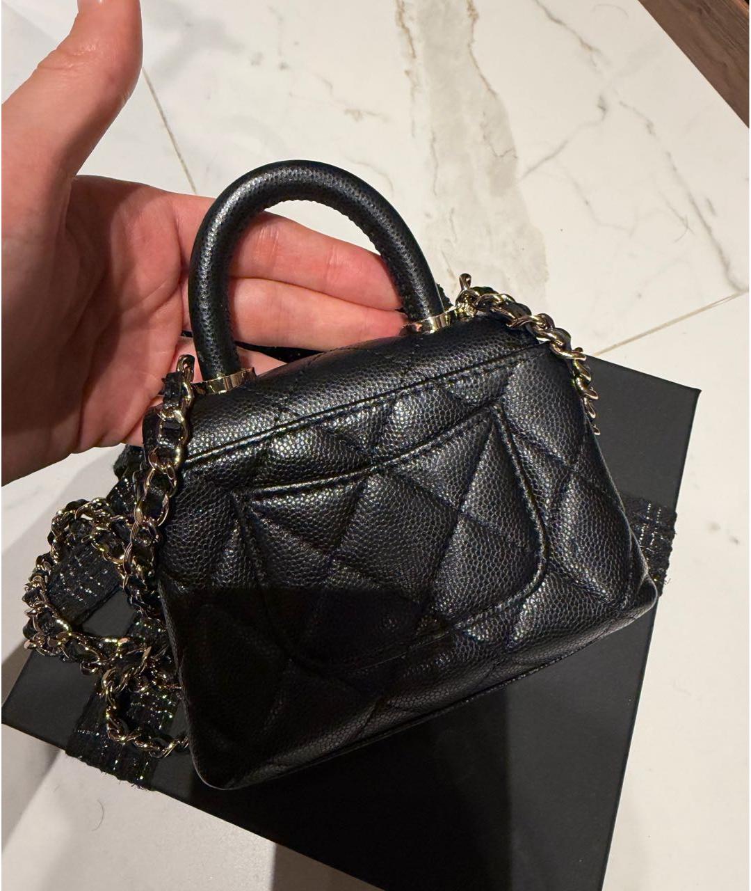 CHANEL Черная кожаная сумка с короткими ручками, фото 3