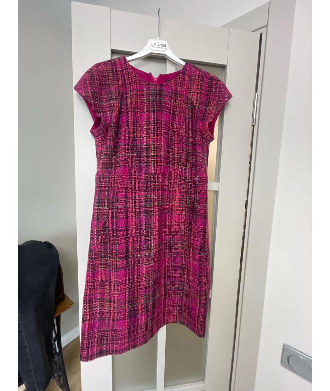 CHANEL Фуксия твидовое коктейльное платье, фото 7