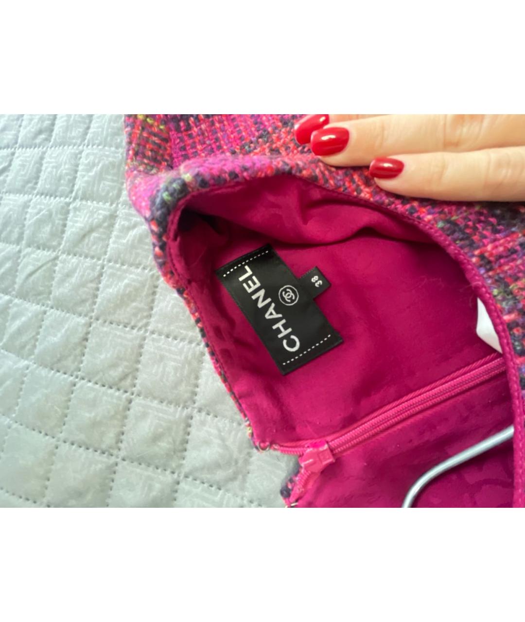 CHANEL Фуксия твидовое коктейльное платье, фото 3