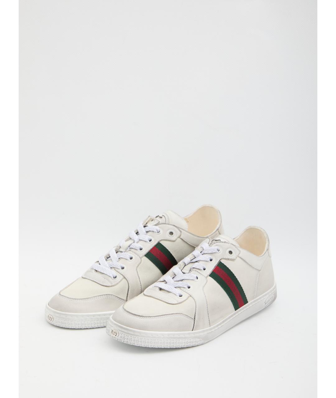 GUCCI Белые кожаные низкие кроссовки / кеды, фото 2