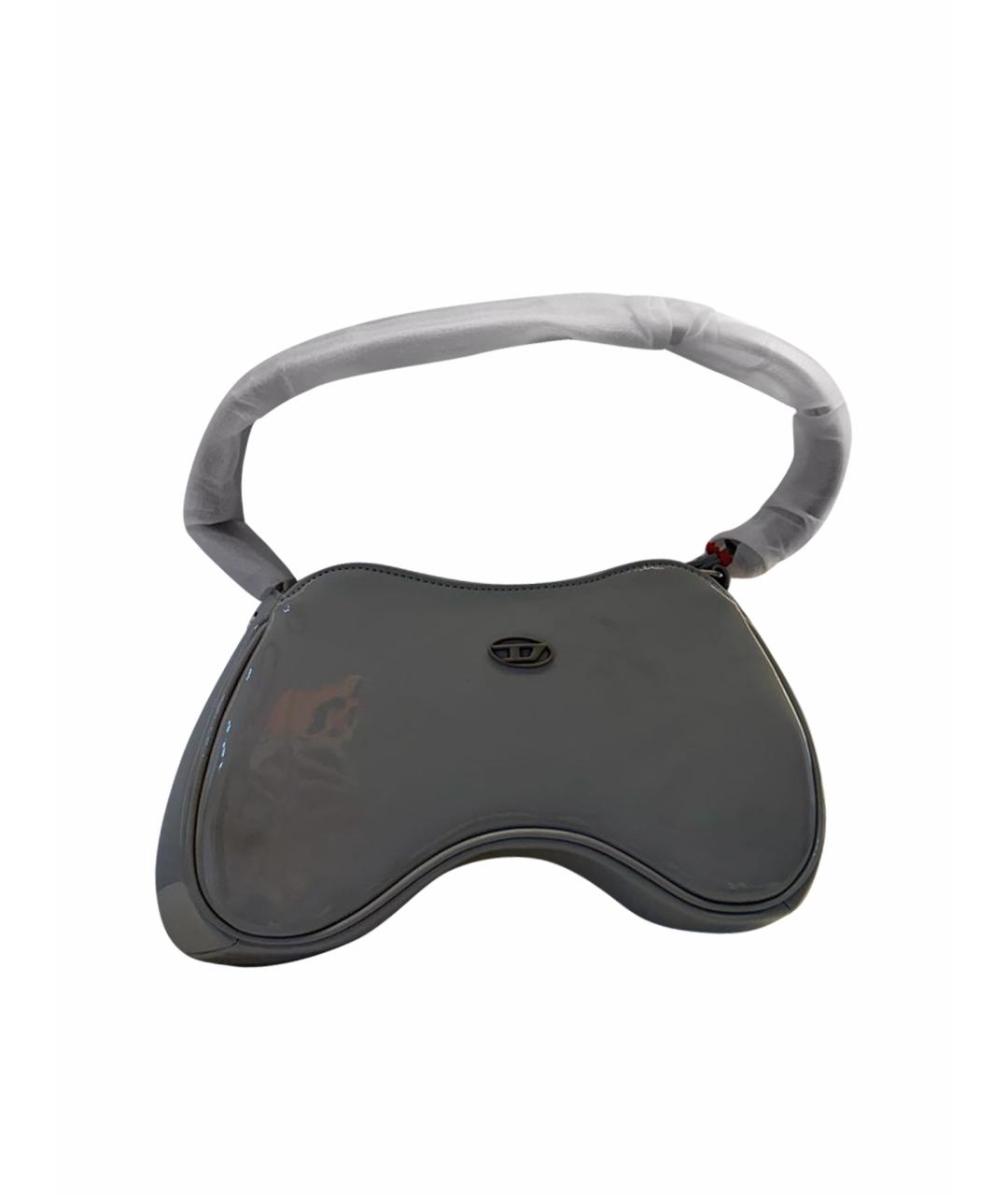 DIESEL Серая сумка с короткими ручками из лакированной кожи, фото 1