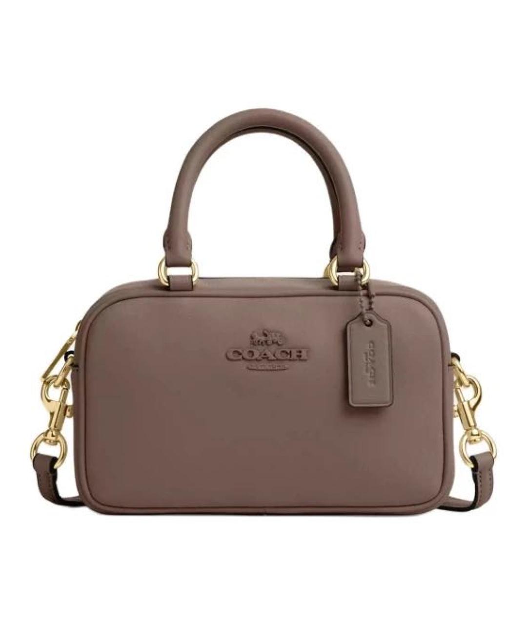 COACH Коричневая кожаная сумка с короткими ручками, фото 1