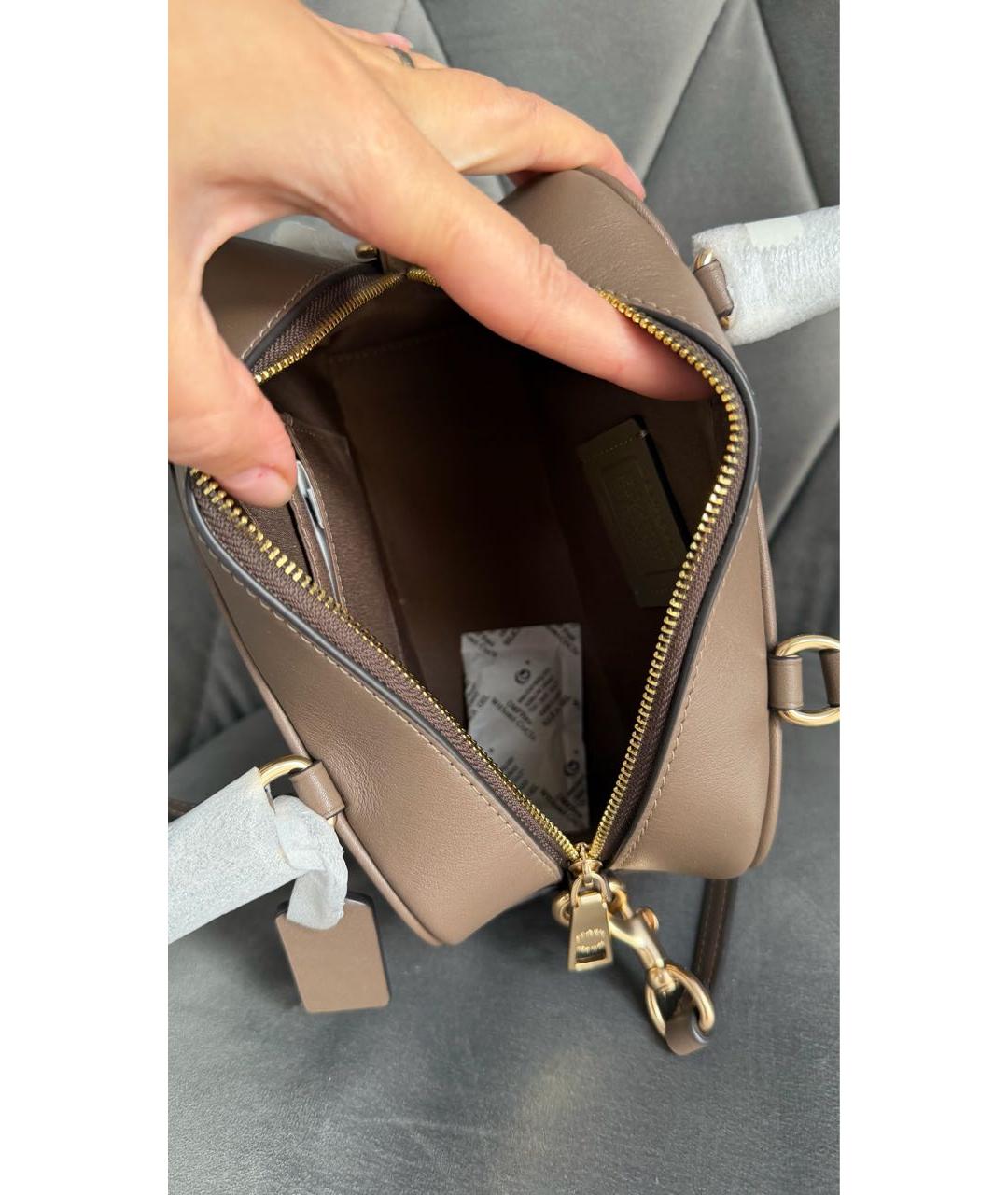 COACH Коричневая кожаная сумка с короткими ручками, фото 5